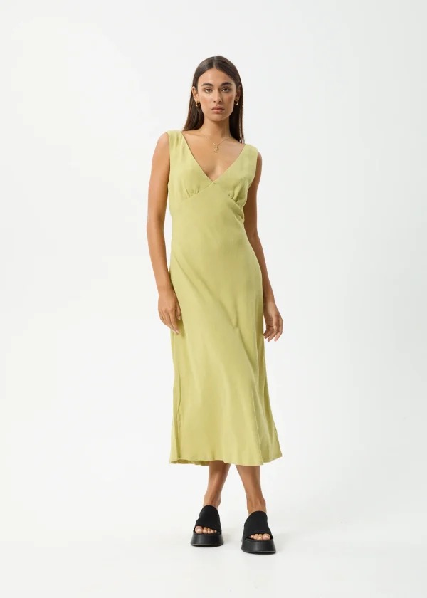 01-Afends Anaya Womens Maxi Dress-W244804-Lemongrass-Hero