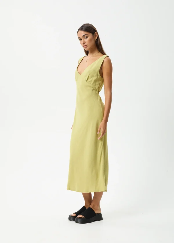 02-Afends Anaya Womens Maxi Dress-W244804-Lemongrass-Side-1