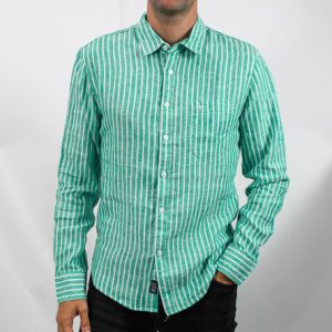 Coast Clothing Long Sleeve Strip Green Shirt-23CCC400-front