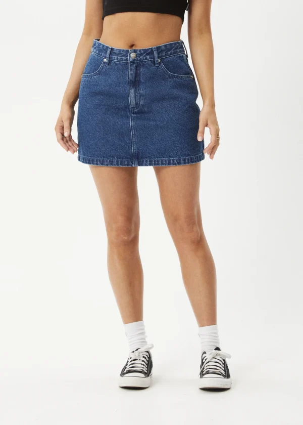 Afends Georgia Denim Skirt Authentic Blue-W234906-Front