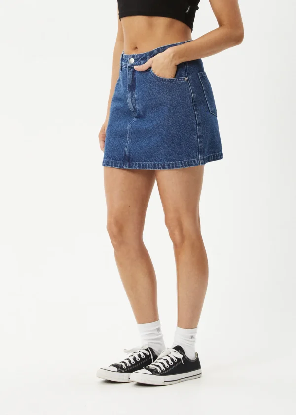 Afends Georgia Denim Skirt Authentic Blue-W234906-Side