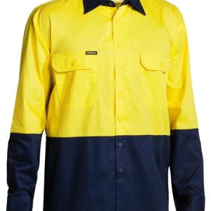 Bisley Long Sleeve Hi Vis Cool Lightweight Drill Shirt-BS6895-Yellow_Navy-Hero