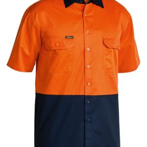 Bisley Short Sleeve Hi Vis Cool Lightweight Drill Shirt-BS1895-Orange_Navy-Hero