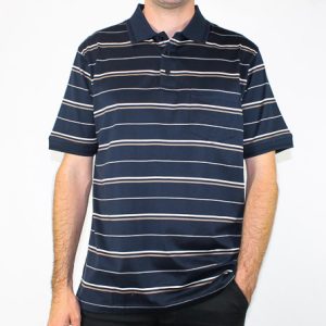 Bridgeport Midnight Mercerized Striped Polo Shirt-B2425-1