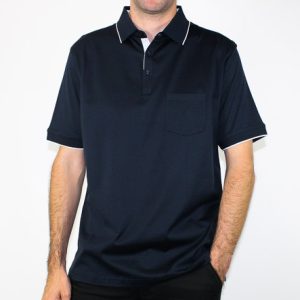 Bridgeport Navy Mercerized Plain Polo Shirt-B2433-Navy-1-Hero