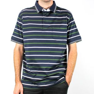 Bridgeport Navy Mercerized Striped Polo Shirt-B2422-1