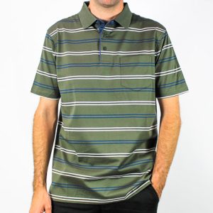 Bridgeport Olive Mercerized Striped Polo Shirt-B2427-Olive-1