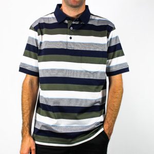 Bridgeport Olive Mercerized Striped Polo Shirt-B2430-1