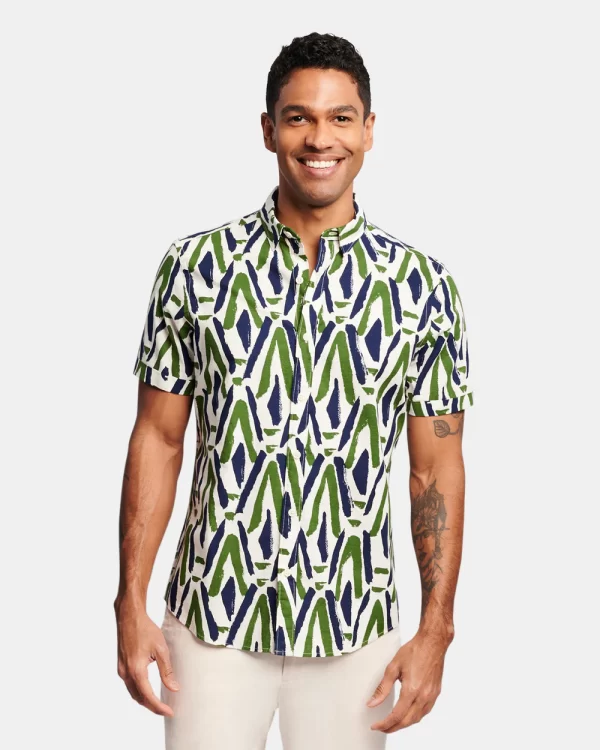 Brooksfield Abstract Print Short Sleeve Shirt-BFS1038-HERO-01