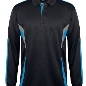 JB's Wear Podium Long Sleeve Cool Polo-7CLP-Black-Aqua-Grey-1