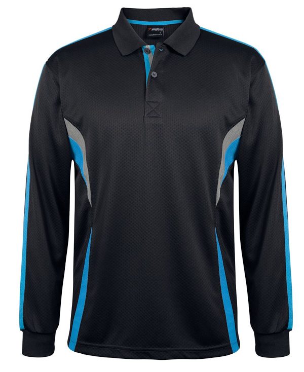 JB's Wear Podium Long Sleeve Cool Polo-7CLP-Black-Aqua-Grey-1