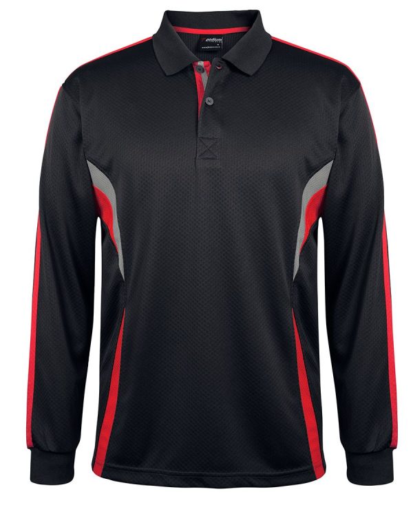 JB's Wear Podium Long Sleeve Cool Polo-7CLP-Black-Red-Grey-1