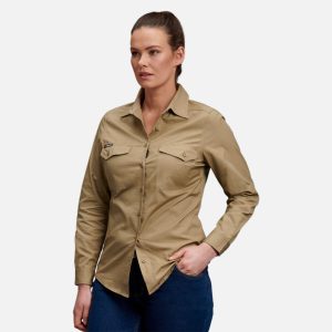 King Gee Women's Workcool 2 Long Sleeve Ripstop Work Shirt-K69880-Khaki-Hero