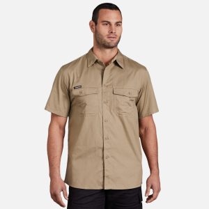 King Gee Workcool 2 Lightweight Ripstop Short Sleeve Work Shirt-K14825-Khaki-Hero