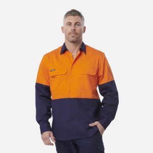 King Gee Workcool Vented Spliced Shirt Long Sleeve-K54912-ORANGE-NAVY-HERO