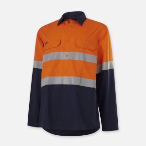 King Gee Workcool Vented Spliced Shirt Taped Long Sleeve-K54913-Orange-Navy-Hero