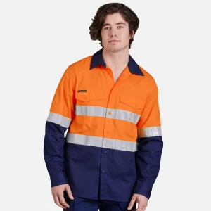 King gee Workcool 2 Hi-Vis Reflective Two Tone Long Sleeve Work Shirt-K54880-Orange-Navu-Hero